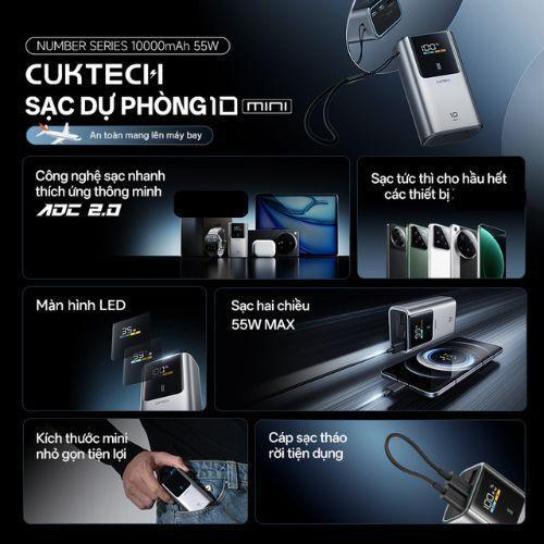 CUKTECH 10 MINI Sạc Di Động 2C1A | Sạc Nhanh 55W Max | Dung Lượng 10.000mAh | Bảo Hành 18 Tháng PB1055 | BigBuy360 - bigbuy360.vn