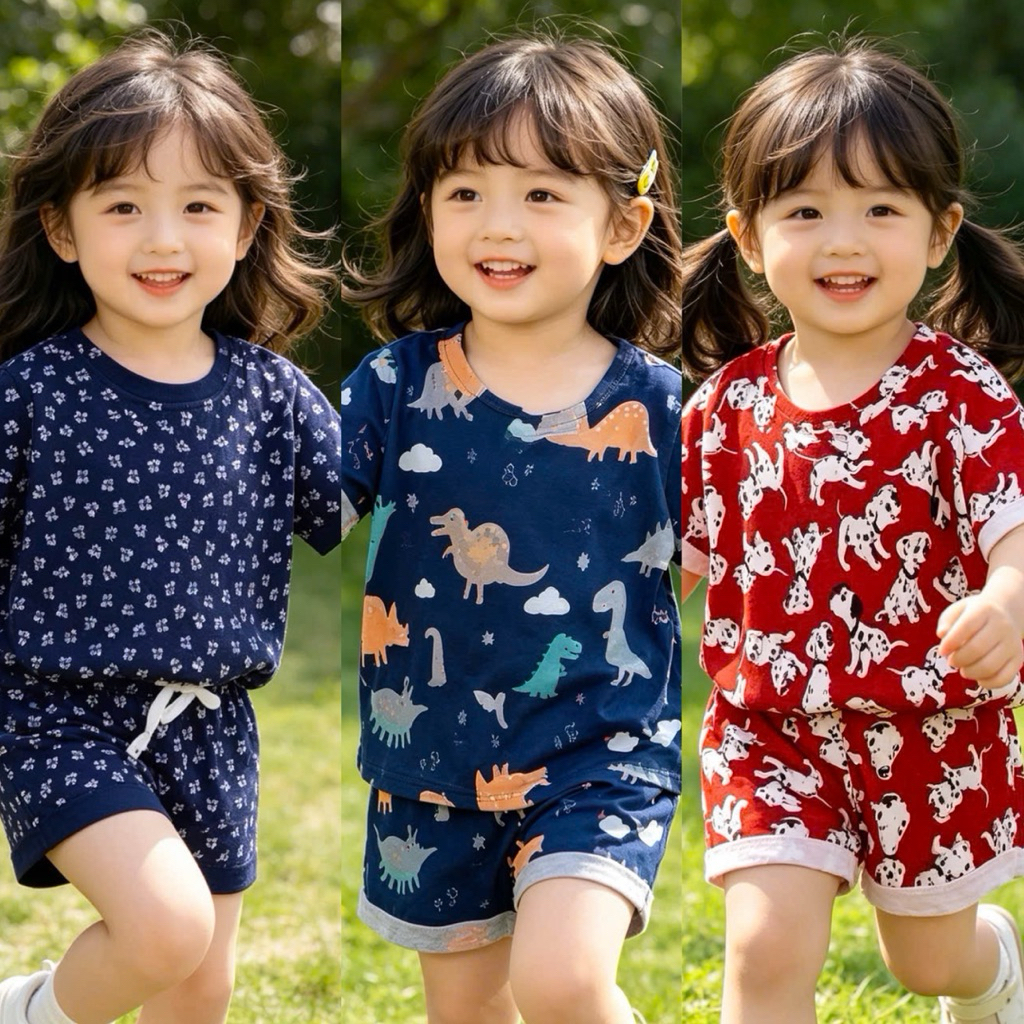 Set Bộ Bé Gái Mùa Hè Bernie E0349 Cộc Tay Cotton Họa Tiết Cute Nhiều Màu (Size 80–120, 10–24kg) – Đồ Bộ Bé Gái