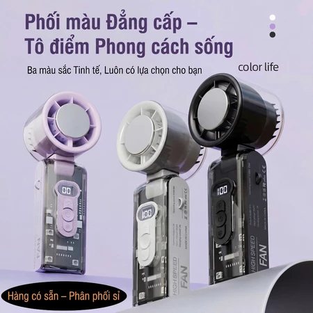 uạt Turbo Cầm Tay Làm Lạnh Bán Dẫn Tốc Độ Cao – Quạt Mini Cao Cấp Thiết Kế Trong Suốt, Màn LED Gió Mạnh, Sạc USB