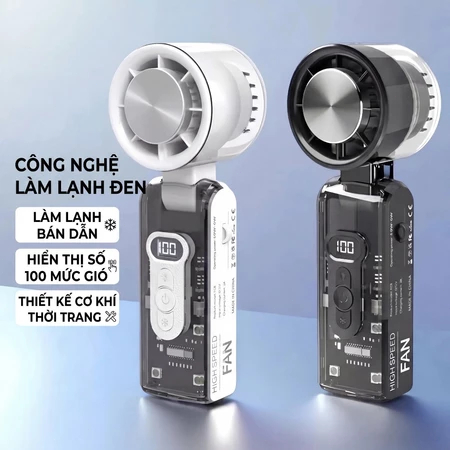 uạt Turbo Cầm Tay Làm Lạnh Bán Dẫn Tốc Độ Cao – Quạt Mini Cao Cấp Thiết Kế Trong Suốt, Màn LED Gió Mạnh, Sạc USB