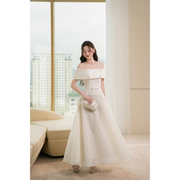 ZAMYSHOP- Váy thiết kế trễ vai ren đính đá, váy đi chơi, đi tiệc