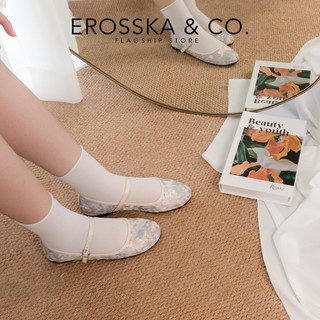 EROSSKA (Form lớn lùi 1 size) - Giày balletcore phối lưới thêu hoa dịu dàng style vintage màu hồng trắng - EL131