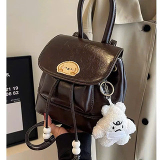 [LM078] Balo Mini Size 23 Dây Rút Miệng Mặt Gấu Da PU (Ảnh và video thật)
