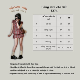 Set Áo Sơ Mi Nữ Tay Phồng Cài Cúc Chéo Kèm Chân Váy Kẻ Caro Xinh Xắn Hàn Quốc Đi Chơi 247Store