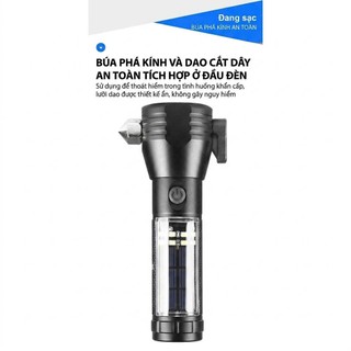 Đèn pin siêu sáng đa chức năng : pin dự phòng, pin sạc USB , sạc năng lượng, búa phá kính , chống nước, zoom xa 300m