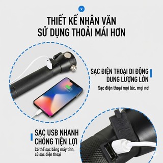 Đèn pin siêu sáng đa chức năng : pin dự phòng, pin sạc USB , sạc năng lượng, búa phá kính , chống nước, zoom xa 300m