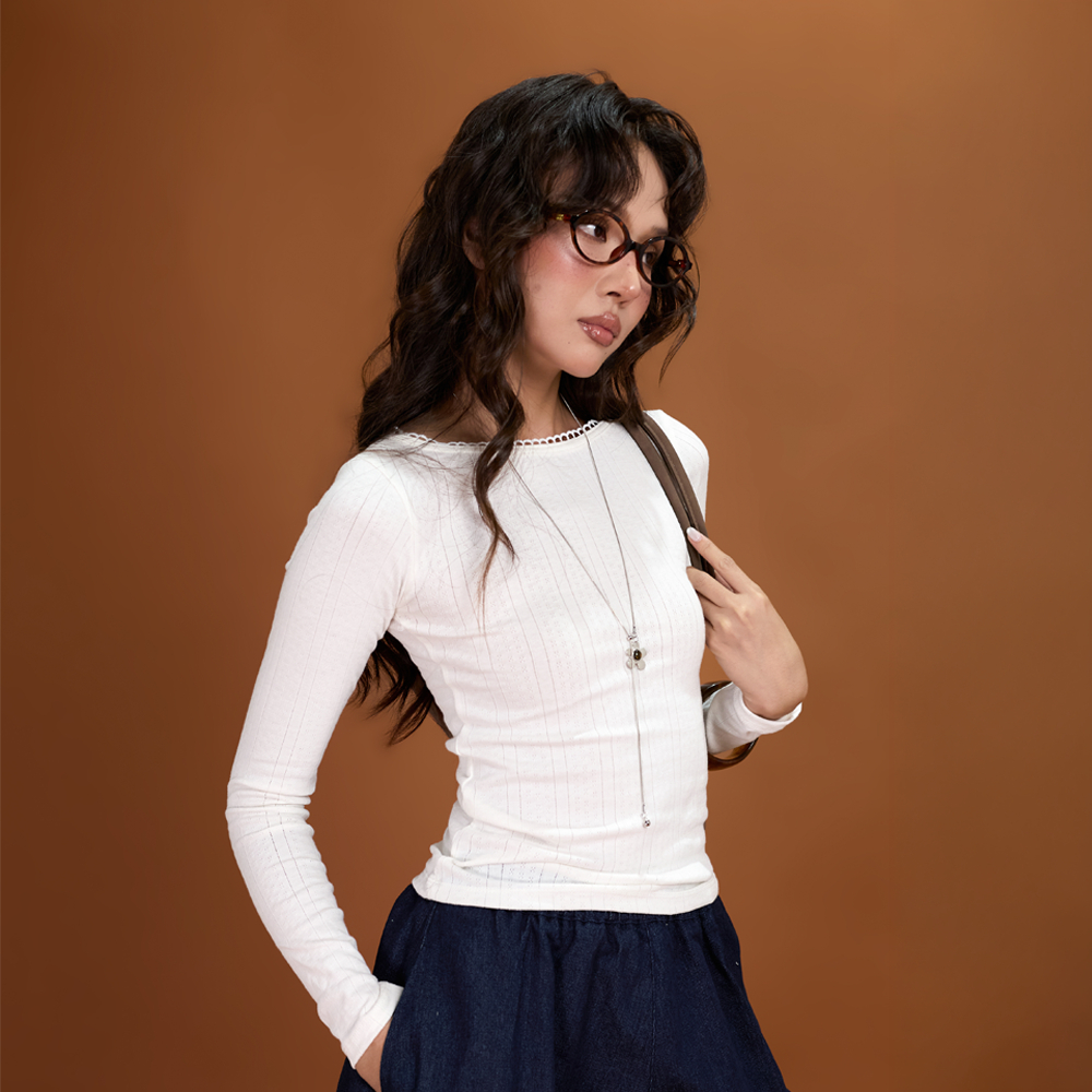 Áo dài tay nữ dệt gân ôm dáng Sunny Miều Est.2013 form dáng basic dễ phối đồ