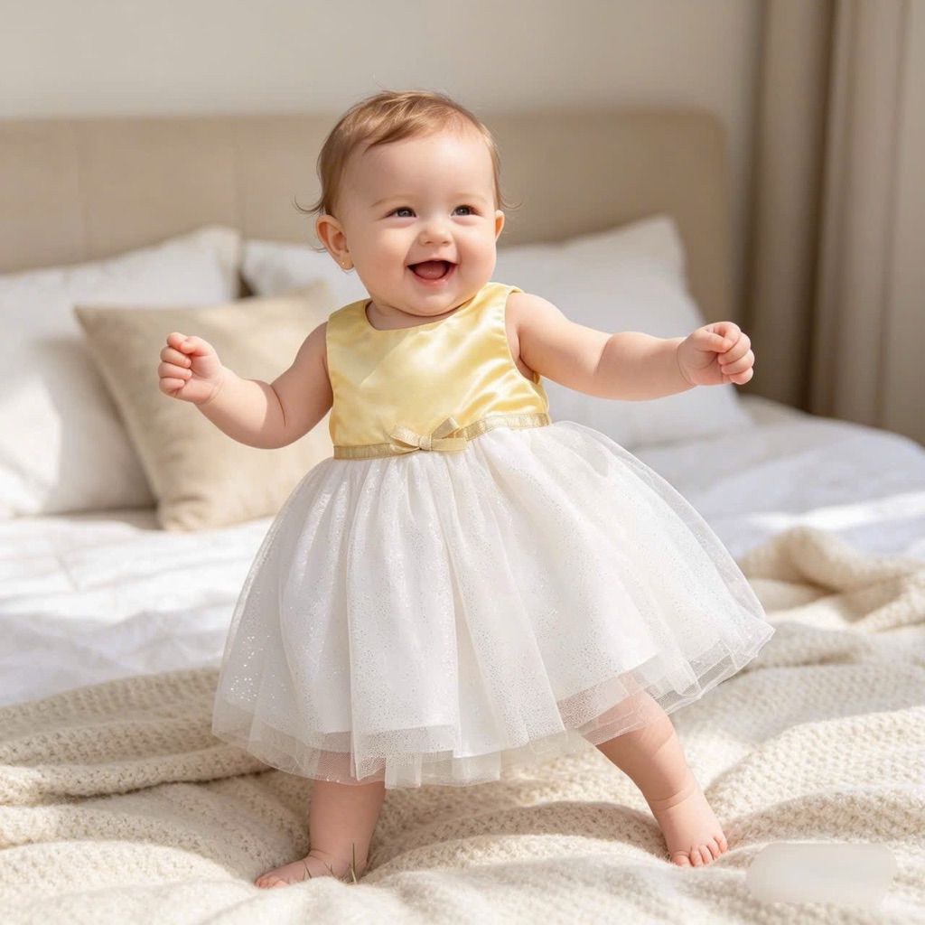 Váy Đầm Bé Gái C6513 Xuất Dư Sát Nách Size 6M (4-6kg) Phong Cách Công Chúa Nhí