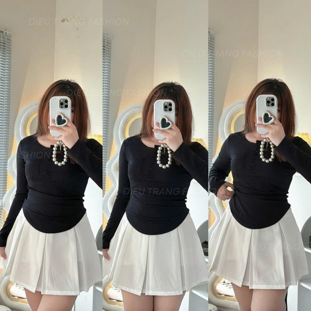 Áo Thun Nữ Dài Tay Cổ Tròn Bigsize Vạt Bầu Chất Thun Tăm Siêu Co Giãn DIEUTRANG_fashion AT24
