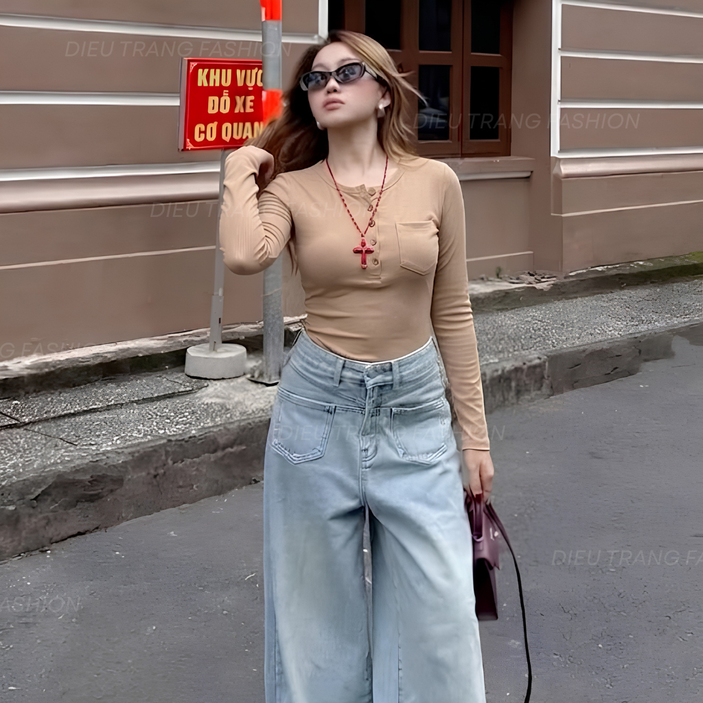 Áo Thun Nữ Dài Tay Cổ Tròn Bigsize Vạt Bầu Chất Thun Tăm Siêu Co Giãn DIEUTRANG_fashion AT24