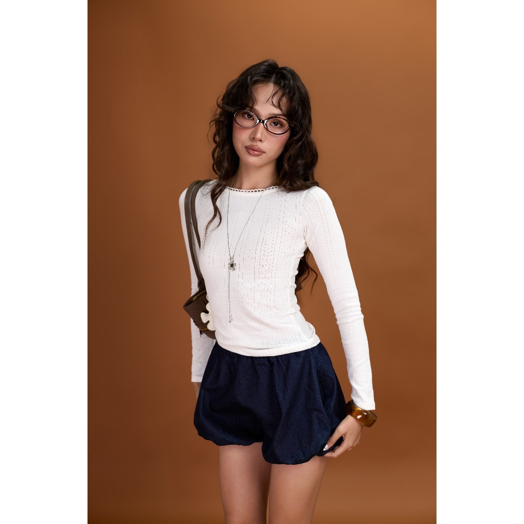 Áo dài tay nữ dệt gân ôm dáng Sunny Miều Est.2013 form dáng basic dễ phối đồ