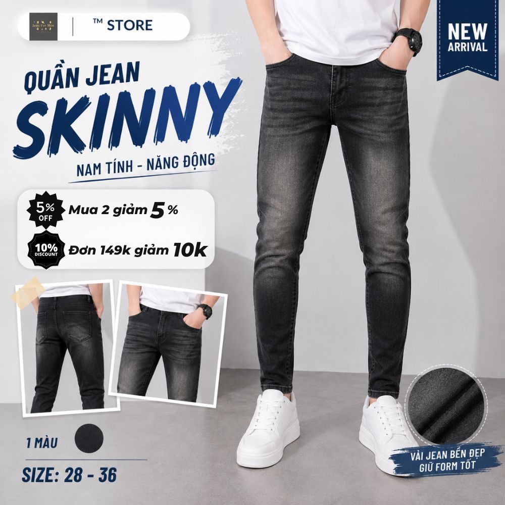 Quần Jean Nam Đen Skinny Co Giãn Form Ôm Tôn Dáng Basic Dễ Phối Đồ - TM STORE FOR MEN