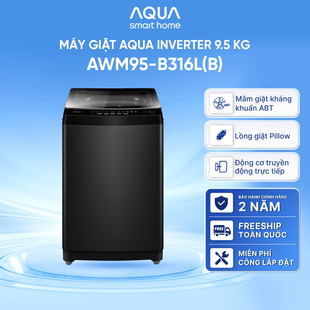 Máy giặt Aqua Inverter 9.5 kg AWM95-B316L(B) - Freeship toàn quốc - Bảo hành 2 năm