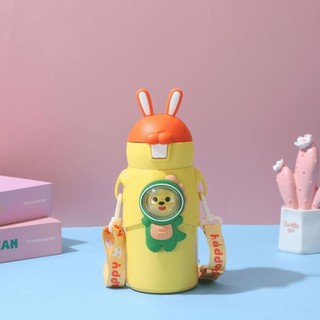 Bình nước uống trẻ em cho bé đi học siêu kute INOX 316 500ml dễ thương có dây đeo