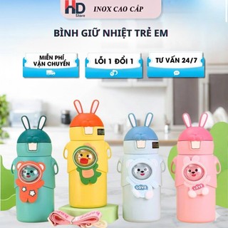 Bình nước uống trẻ em cho bé đi học siêu kute INOX 316 500ml dễ thương có dây đeo