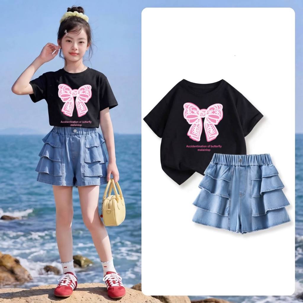 Áo cotton in nơ hồng cho bé gái size đại BEESHOP H26073