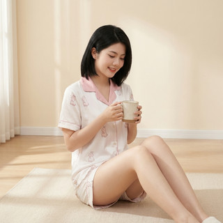 Bộ Pijama Lụa Kem Hồng In Thỏ Tay Ngắn Quần Short Đồ Ngủ Nữ Mặc Nhà Dễ Thương Cao Cấp [ THỎ BƯỚM]
