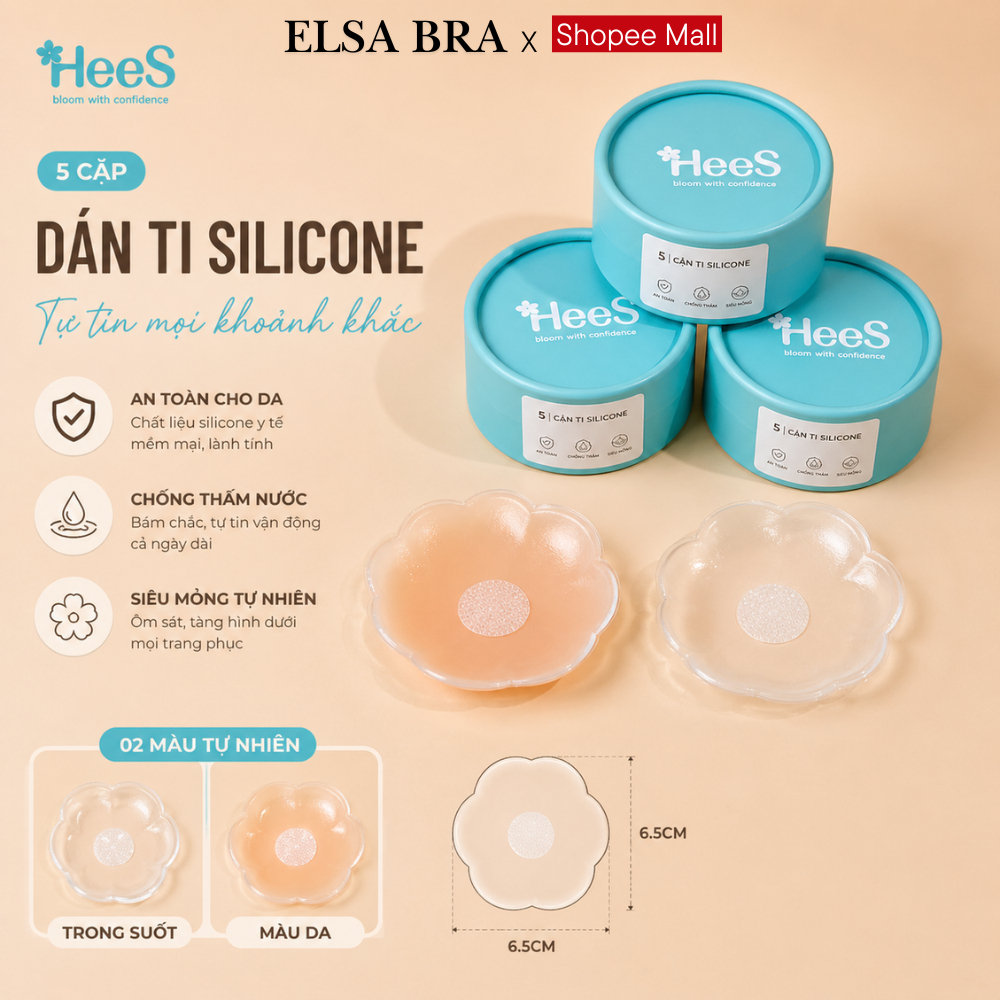 Hộp 5 Cặp Miếng Dán Ngực Silicon Trong Suốt Che Nhũ Hoa Siêu Mỏng Tái Sử Dụng Nhiều Lần ELSA BRA H999