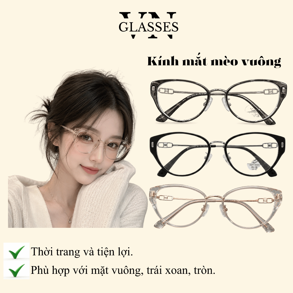 Kính cận nữ mắt mèo chống ánh sáng xanh phong cách Hàn Quốc hiện đại 951