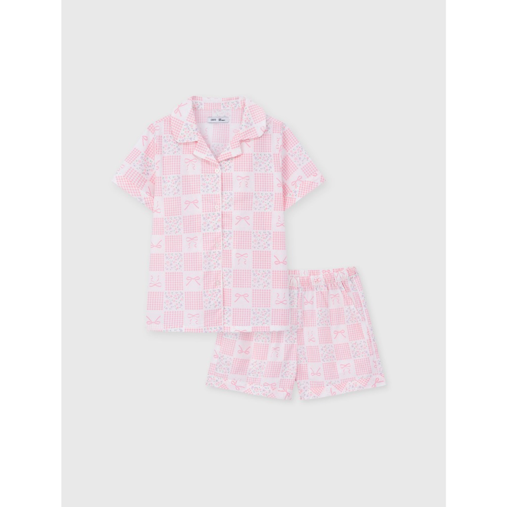 Bộ pyjama bé gái CANIFA bộ quần áo cộc tay mặc nhà chất cotton mềm mát in họa tiết 1LS26S008