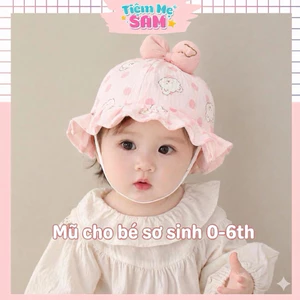 Mũ sơ sinh che nắng xinh xắn họa tiết hoạt hình dễ thương cho bé 0-6 tháng, mũ có dây rút điều chỉnh cho bé (MUG50)