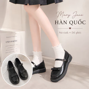 Giày Mary Jane Nữ Đính Nơ – Giày Tiểu Thư Hàn Quốc Quai Cài Dễ Phối