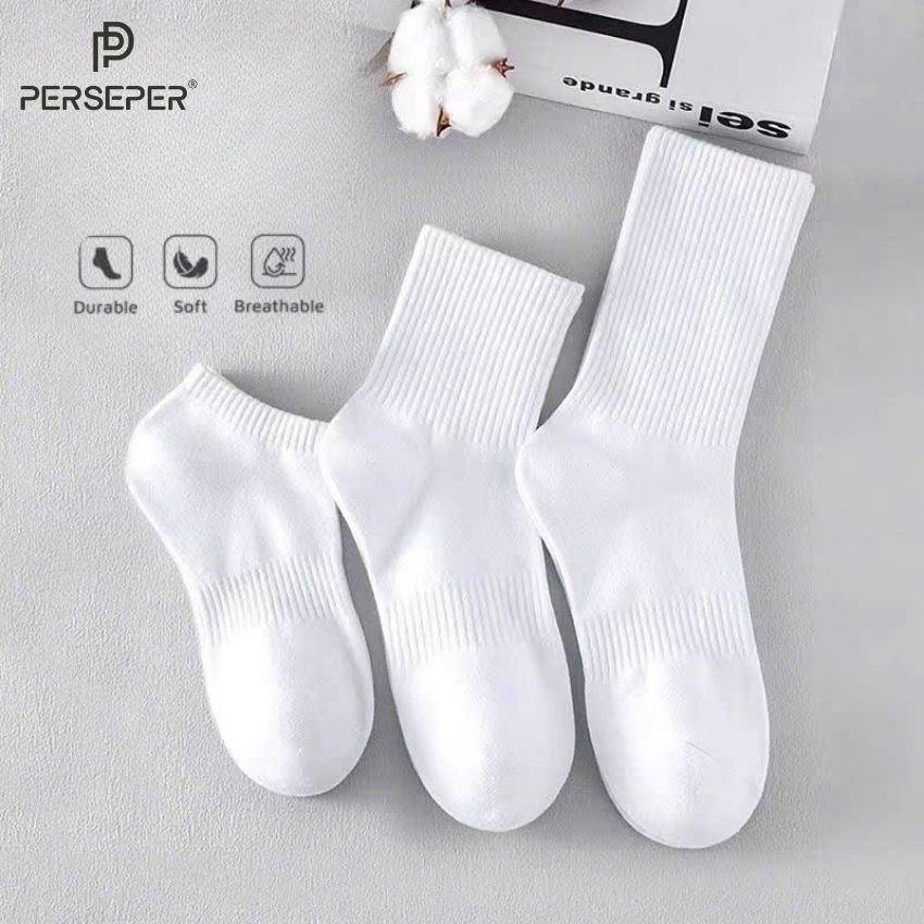 Tất vớ nam 3 chiều cao màu sắc trắng đen trơn đơn giản, chất liệu cotton co giãn thoát mùi tốt - Cherry Shop