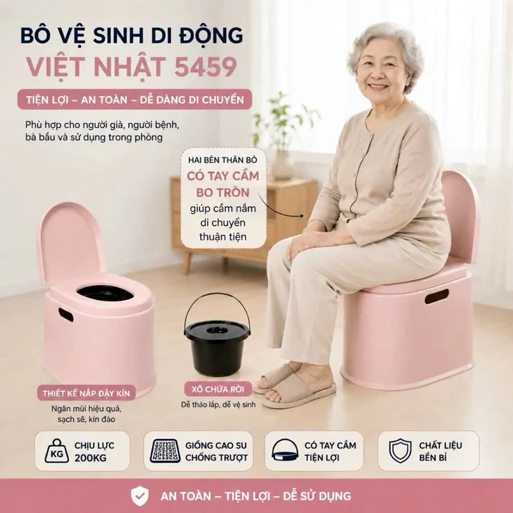 Ghế Bô Vệ Sinh Việt Nhật Có Nắp Đậy - Bô Gấu Cho Bé, Bô Di Động Cho Người Già, Người Bệnh, Bà Bầu