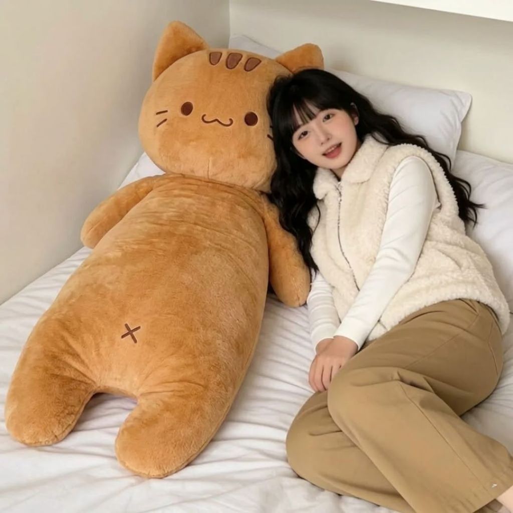 Gấu Bông Mèo Hoàng Thượng Cỡ Lớn Cao Cấp, Gối Ôm Dài Mèo Cam Mềm Mại Có Gác Chân Làm Gối Ôm Ngủ Cho Bé,Bạn Gái
