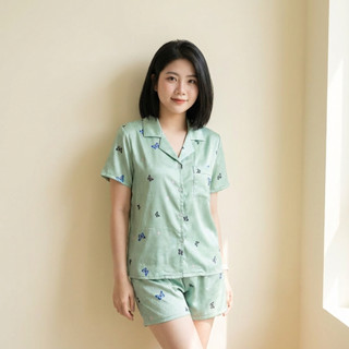 Bộ Pijama Lụa Hồng In Bướm Tay Ngắn Quần Short Đồ Ngủ Nữ Mềm Mịn Mặc Nhà Cao Cấp Dễ Thương [THỎ BƯỚM[