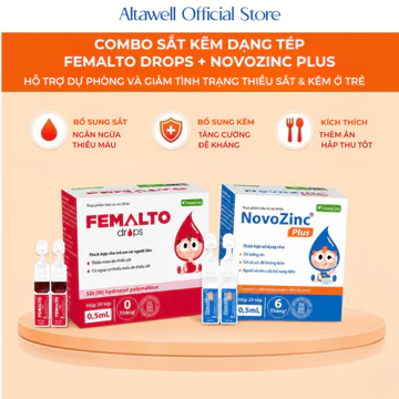 Combo Sắt Kẽm Hữu Cơ Cho Bé Femalto + NovoZinc Dạng Tép -TPBVSK Bổ Sung Sắt Kẽm Hàm Lượng Cao, Bé Ăn Ngon, Tăng Đề Kháng