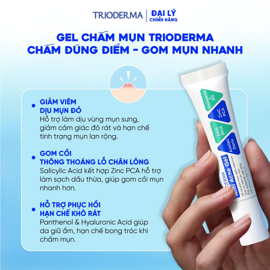 Combo gel chấm mụn và serum Trioderma mờ thâm sáng da chính hãng, dành cho da dầu mụn hỗ trợ cải thiện tình trạng mụn