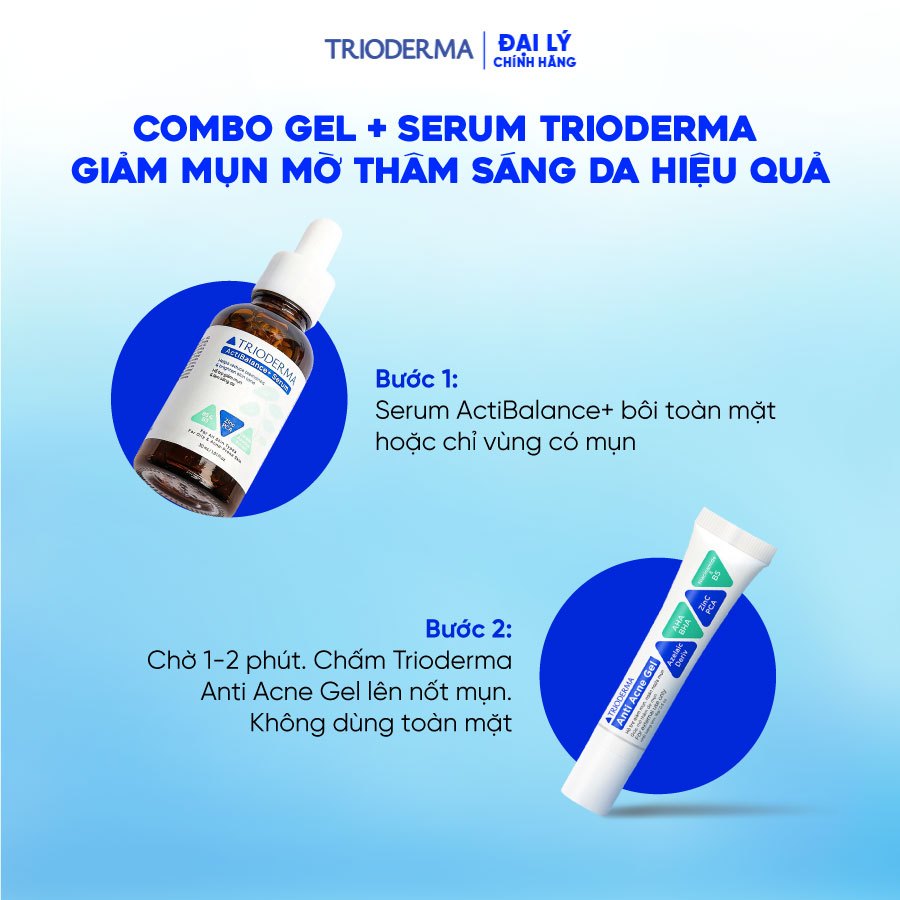 Combo gel chấm mụn và serum Trioderma mờ thâm sáng da chính hãng, dành cho da dầu mụn hỗ trợ cải thiện tình trạng mụn