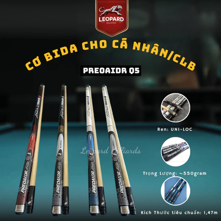 CƠ PREOAIDR Q5 - CƠ BIDA THÁO RỜI TIỆN LỢI - ĐẠT CHUẨN CHỐNG CONG VÊNH - LEOPARD BILLIARDS