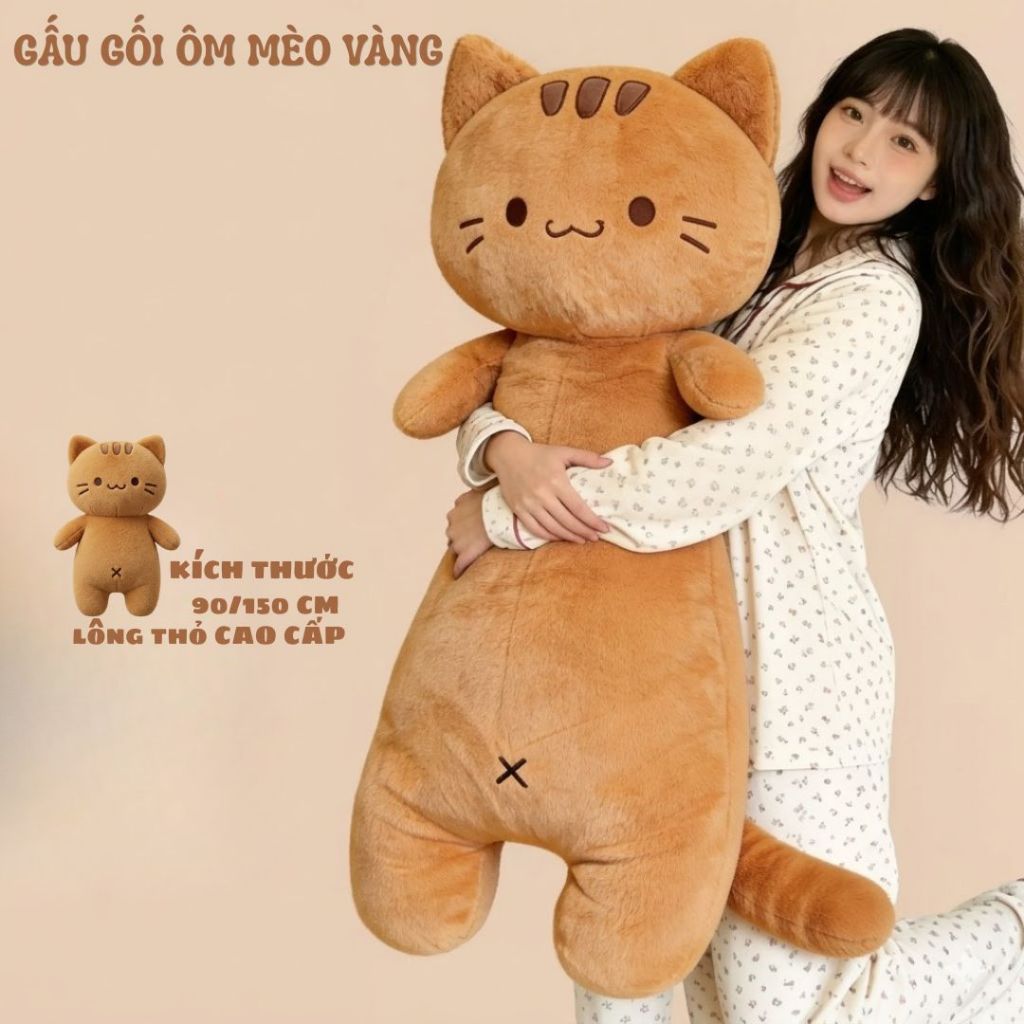 Gấu Bông Mèo Hoàng Thượng Cỡ Lớn Cao Cấp, Gối Ôm Dài Mèo Cam Mềm Mại Có Gác Chân Làm Gối Ôm Ngủ Cho Bé,Bạn Gái