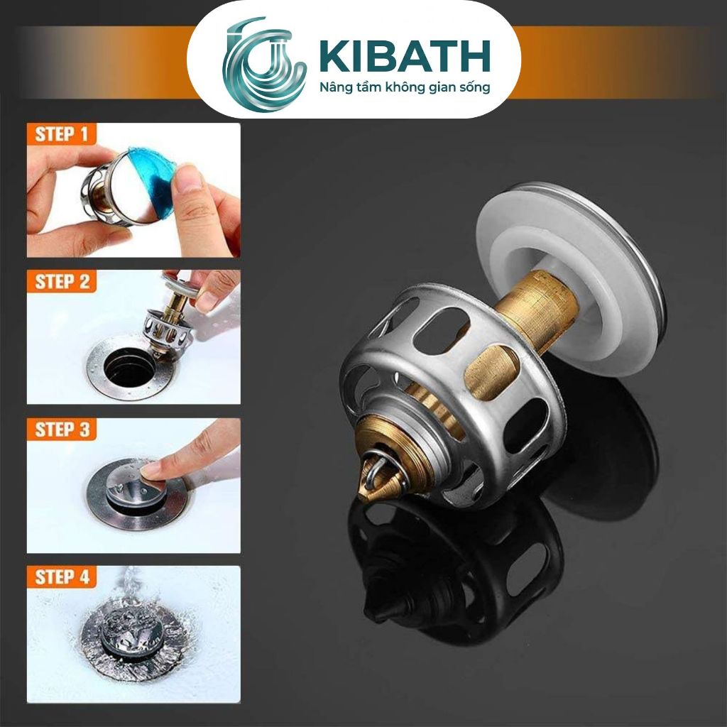 Nút Nhấn Xả Lavabo Lõi Đồng Thau Kèm Rổ Lọc Tóc, Lõi Nút Nhấn Chậu Rửa Mặt Đa Năng Thay Thế