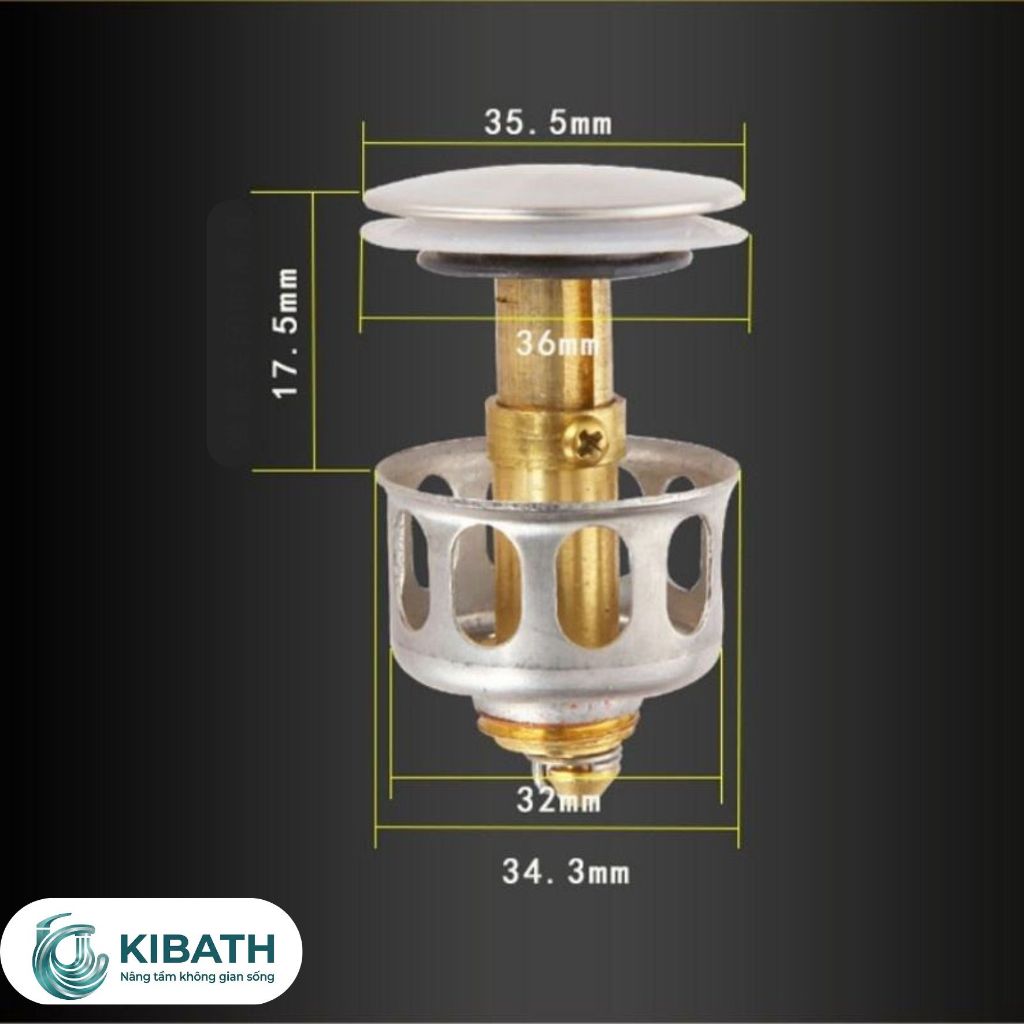 Nút Nhấn Xả Lavabo Lõi Đồng Thau Kèm Rổ Lọc Tóc, Lõi Nút Nhấn Chậu Rửa Mặt Đa Năng Thay Thế