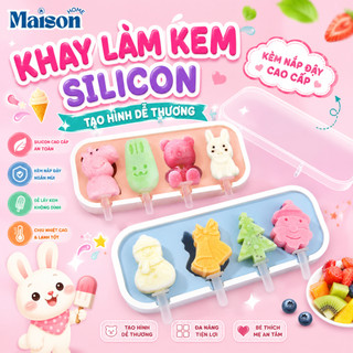 Khay Làm Kem Silicon Cho Bé Tạo Hình Dễ Thương MAISON, Khuôn Làm Thạch Pudding Kèm Nắp Đậy Cao Cấp