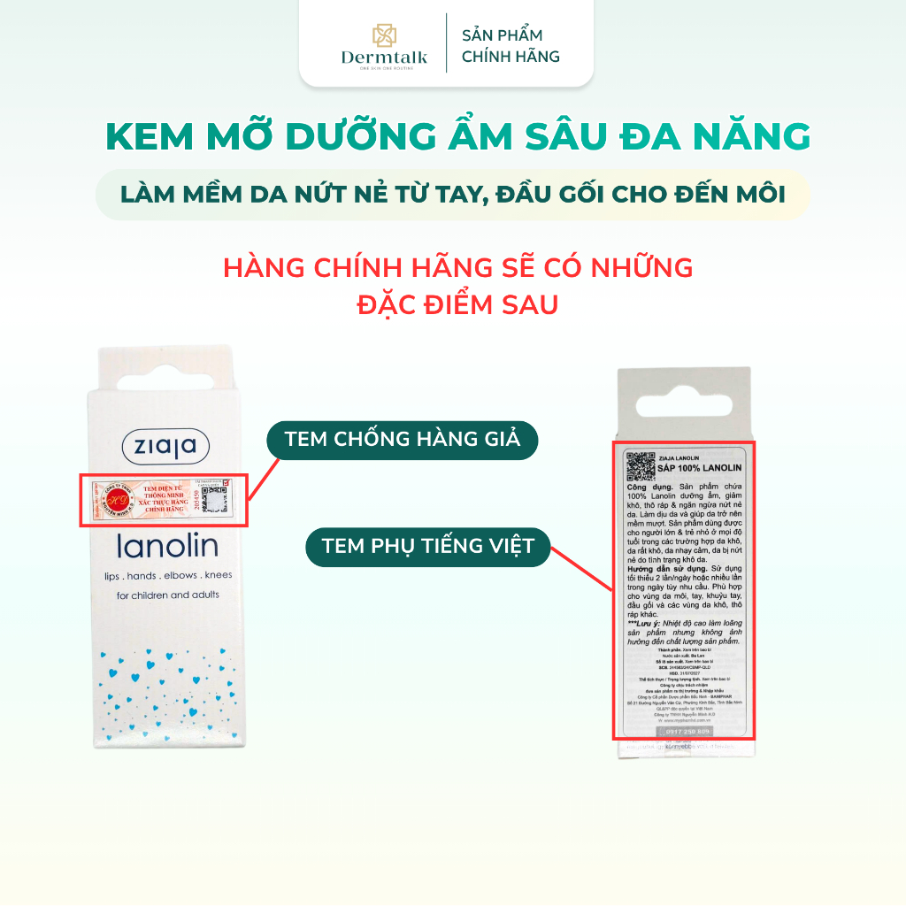 Kem dưỡng ẩm sâu Ziaja Lanolin (10g) - Kem sáp mỡ dưỡng ẩm môi khô, làm dịu da nứt nẻ & phục hồi đa năng