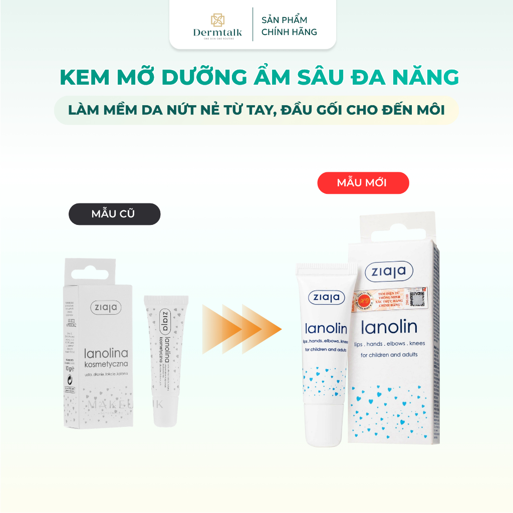 Kem dưỡng ẩm sâu Ziaja Lanolin (10g) - Kem sáp mỡ dưỡng ẩm môi khô, làm dịu da nứt nẻ & phục hồi đa năng