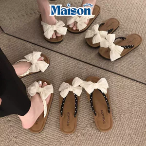 Dép Xỏ Ngón Nữ Đế Xuồng Quai Nơ Chấm Bi MAISON, Dép Kẹp Đi Biển Đế Êm Chống Trơn Cao 3-5cm