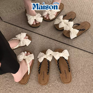 Dép Xỏ Ngón Nữ Đế Xuồng Quai Nơ Chấm Bi MAISON, Dép Kẹp Đi Biển Đế Êm Chống Trơn Cao 3-5cm
