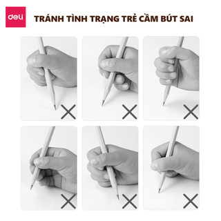 Hộp 10 Bút Chì Có Rãnh Định Vị Cho Bé Deli Nusign Lõi 2B / HB Màu Pastel Giúp Bé Cầm Đúng Vị Trí