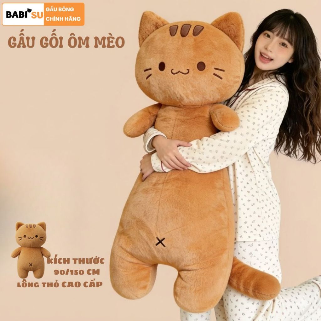 Gấu Bông Mèo Hoàng Thượng Khổng Lồ, Gối Ôm Dài Mèo Cam Mềm Mại Có Gác Chân Ôm Ngủ Tiện Lợi