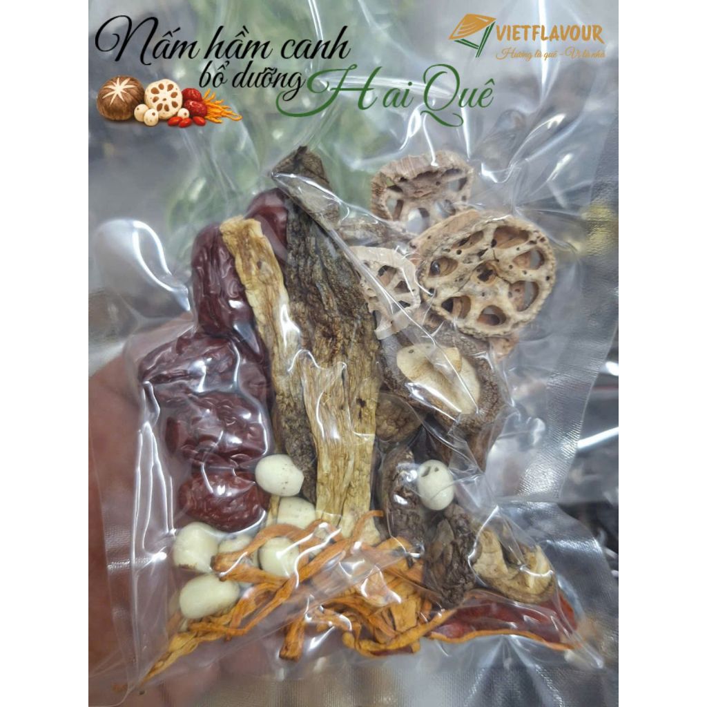 Gói nấm hầm canh bổ dưỡng giá rẻ Hai Quê 🎁 TẶNG Gói thảo mộc ĐỘC QUYỀN | VIETFLAVOUR