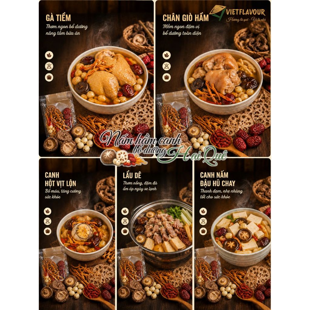 Gói nấm hầm canh bổ dưỡng giá rẻ Hai Quê 🎁 TẶNG Gói thảo mộc ĐỘC QUYỀN | VIETFLAVOUR
