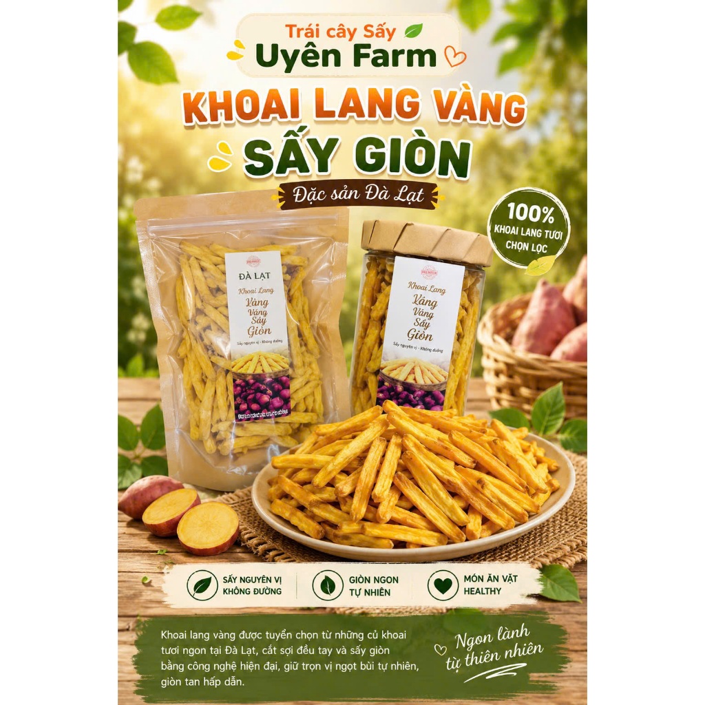 Khoai lang vàng sấy giòn ,hàng nguyên cọng giòn ngọt tự nhiên (Đặc sản Đà Lạt)