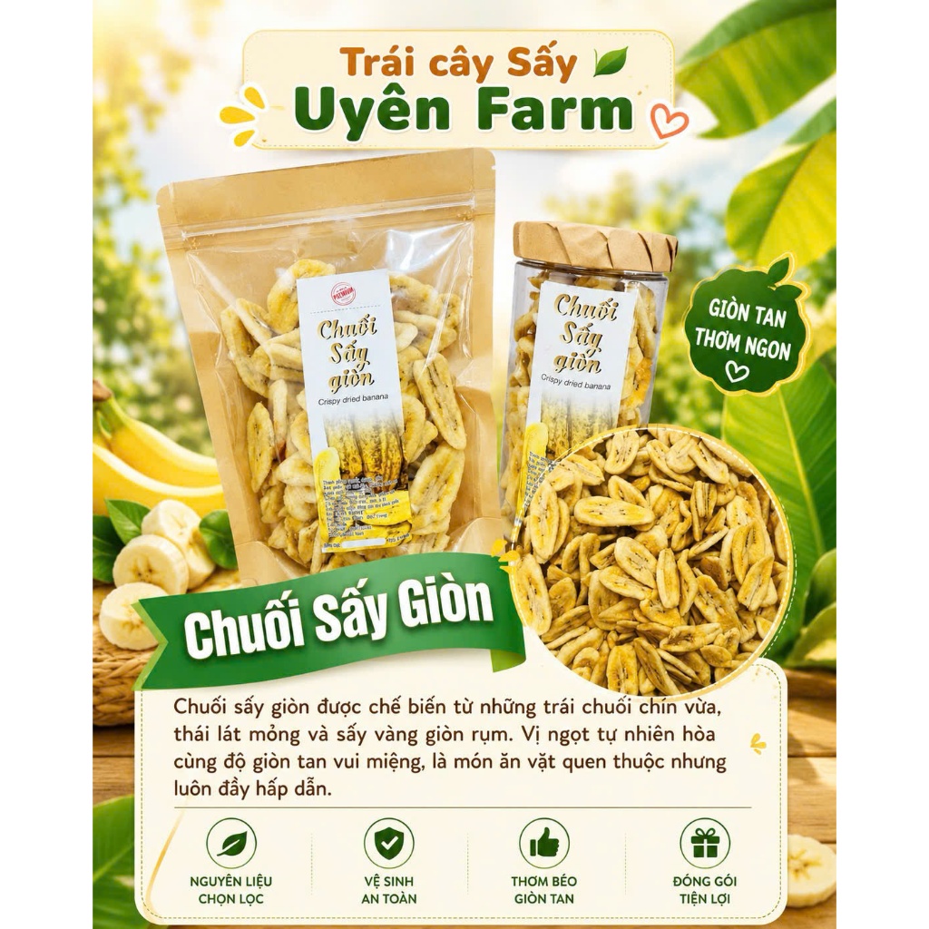 Chuối sấy giòn 500gr ,hàng xuất khẩu,nguyên miếng,không chát (Đặc sản Đà Lạt)