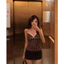 Áo 2 dây chấm bi vintage, áo peplum satin phối nơ ngực phong cách nữ tính Y2K
