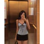 Áo 2 dây chấm bi vintage, áo peplum satin phối nơ ngực phong cách nữ tính Y2K